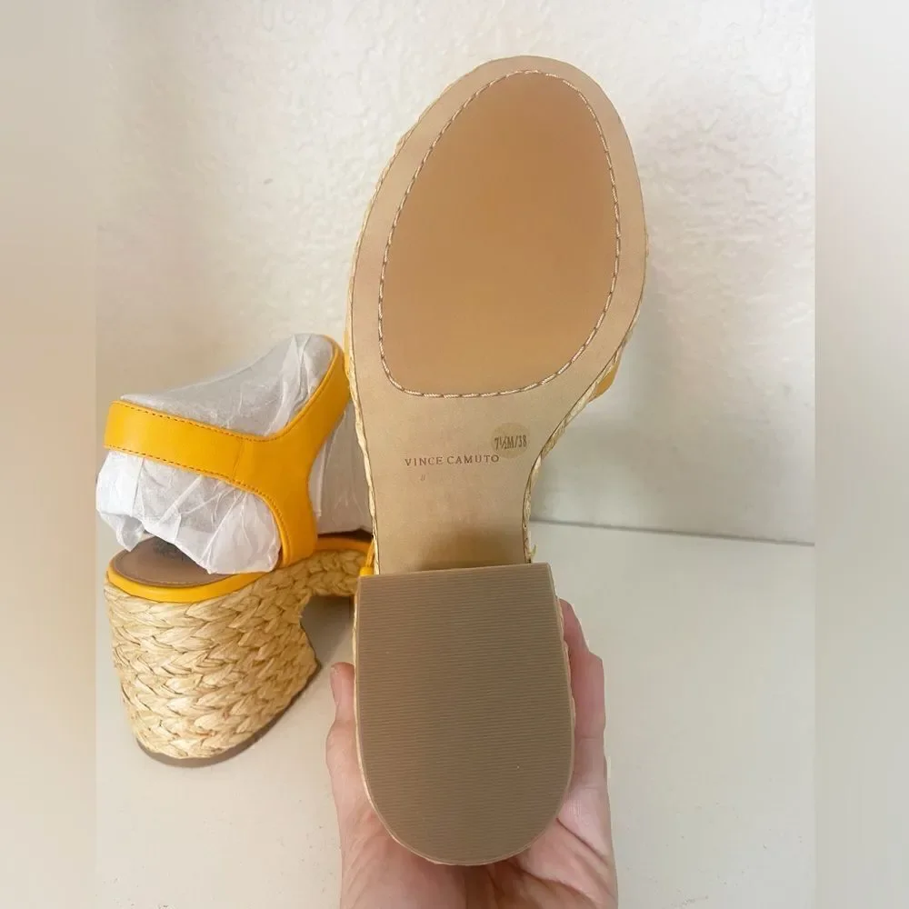 Vince Camuto Mango Sorbet Ranneli Leather Espadrille Wedge Sandal 7.5. New